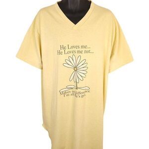 Vintage He Loves Me T Shirt Womens Size 3XL Yellow 90s Sleep Tee Daisy Flower